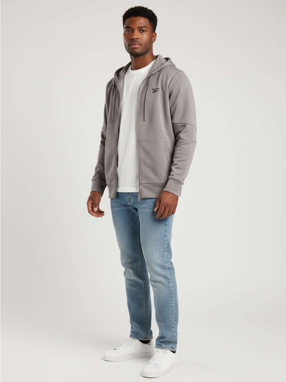 Reebok Gray Zip-Up Hoodie with Hood